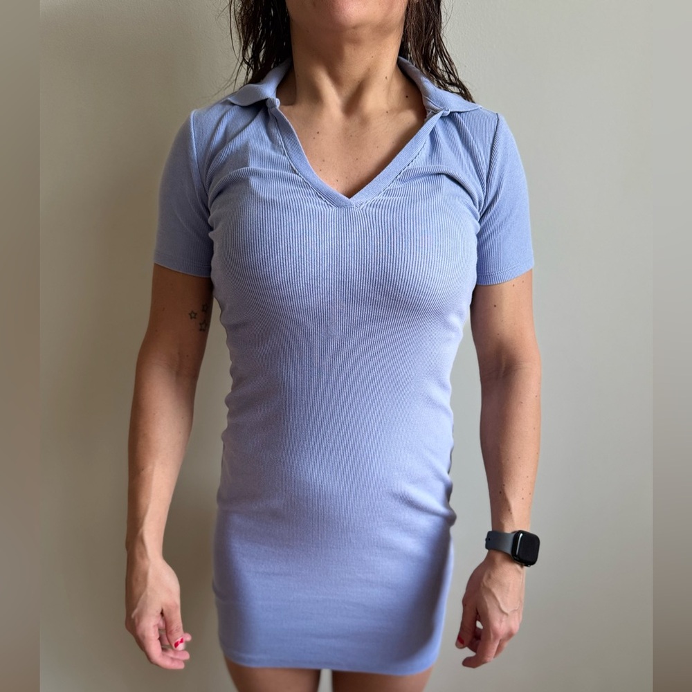 Zara Soft Blue Ribbed Top